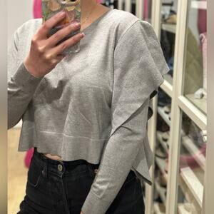 Zara grey one shoulder ruffle crop sweater. Size small NWT